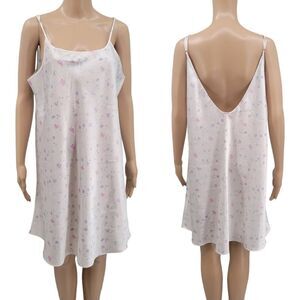 Delicate Treasures Vintage White Floral Satin Slip Mini Dress, Women's XL